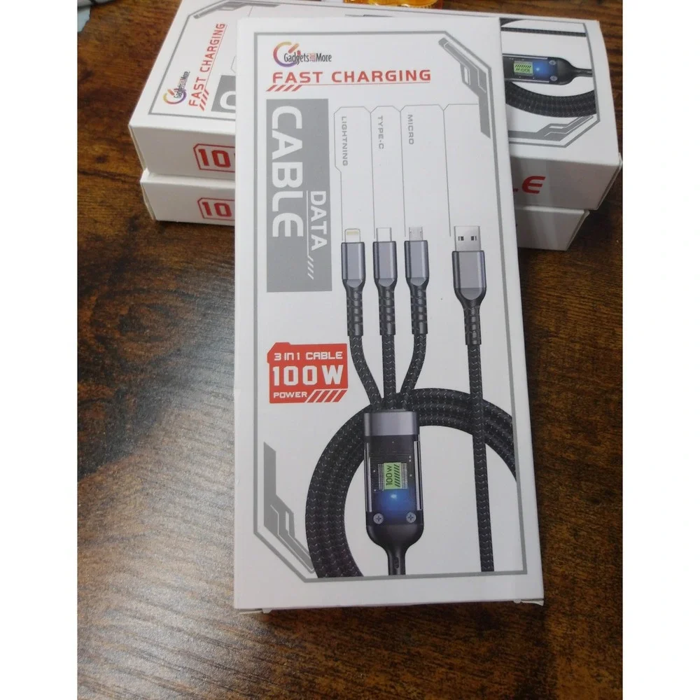 Gadgets & More 3 in 1 Fast Charging Data Cable 100W LED Display USB #26474
